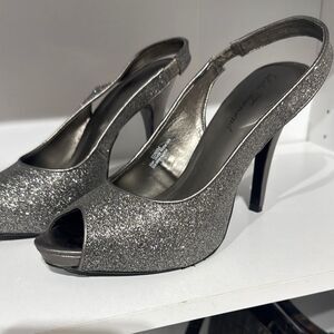 Lulu Townsend Silver Glitter Slingback Heels